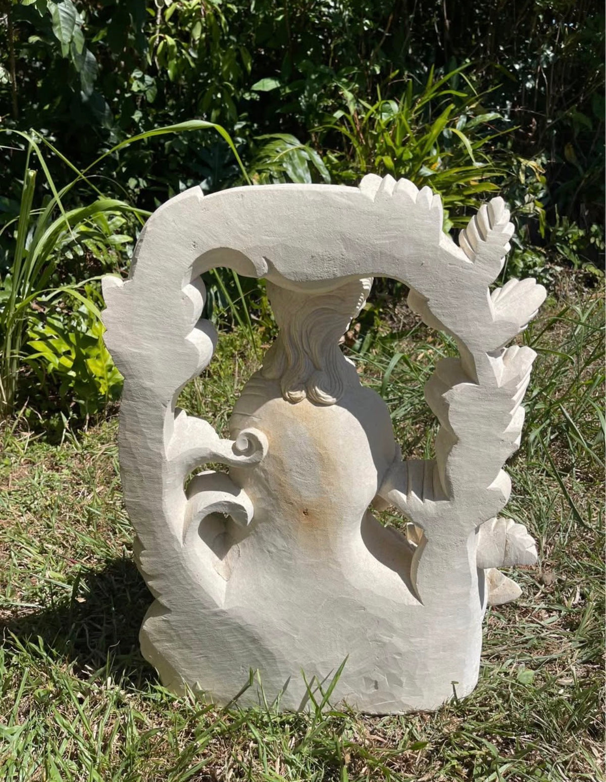 Pōhaku Goddess — "Garden of Stone" | Hand-Carved Limestone Goddess with Rose Vine Arch
