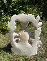 Pōhaku Goddess — "Garden of Stone" | Hand-Carved Limestone Goddess with Rose Vine Arch