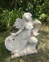 Pōhaku Goddess — "Spirit of the Sea" | Hand-Carved Limestone Goddess with Flowing Hair & Ocean Waves