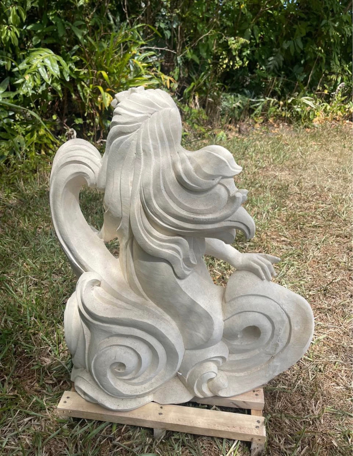Pōhaku Goddess — "Spirit of the Sea" | Hand-Carved Limestone Goddess with Flowing Hair & Ocean Waves