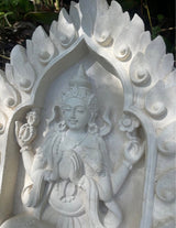 Pōhaku Goddess — "Sacred Flame" | Hand-Carved Limestone Goddess Relief Panel with Lotus Mandorla