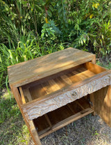Hand-Carved Teak Cabinet — Durian Tree & Monkey Design | Solid Teak with Whitewashed Carved Panels