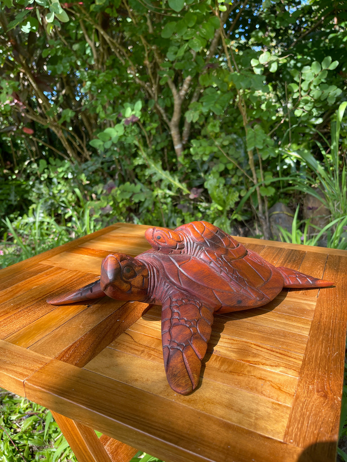 Hand-Carved Sea Turtle with Baby · Monkeypod Wood · 12”