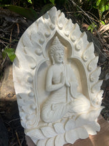 Pōhaku Buddha — "Eternal Light" | Hand-Carved Limestone Buddha Relief Panel with Lotus Mandorla