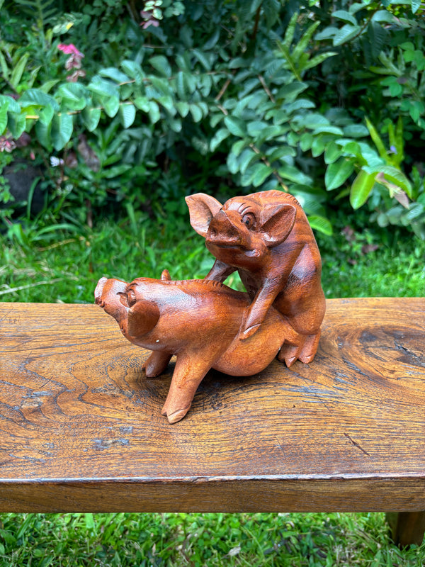 "Makin' Bacon" — Hand-Carved Wood Pigs | Funny Naughty Gift from Hawaiʻi